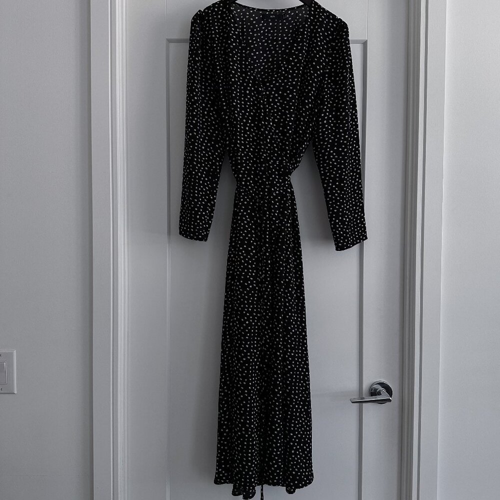 Elegant Black Polka Dot Midi Dress